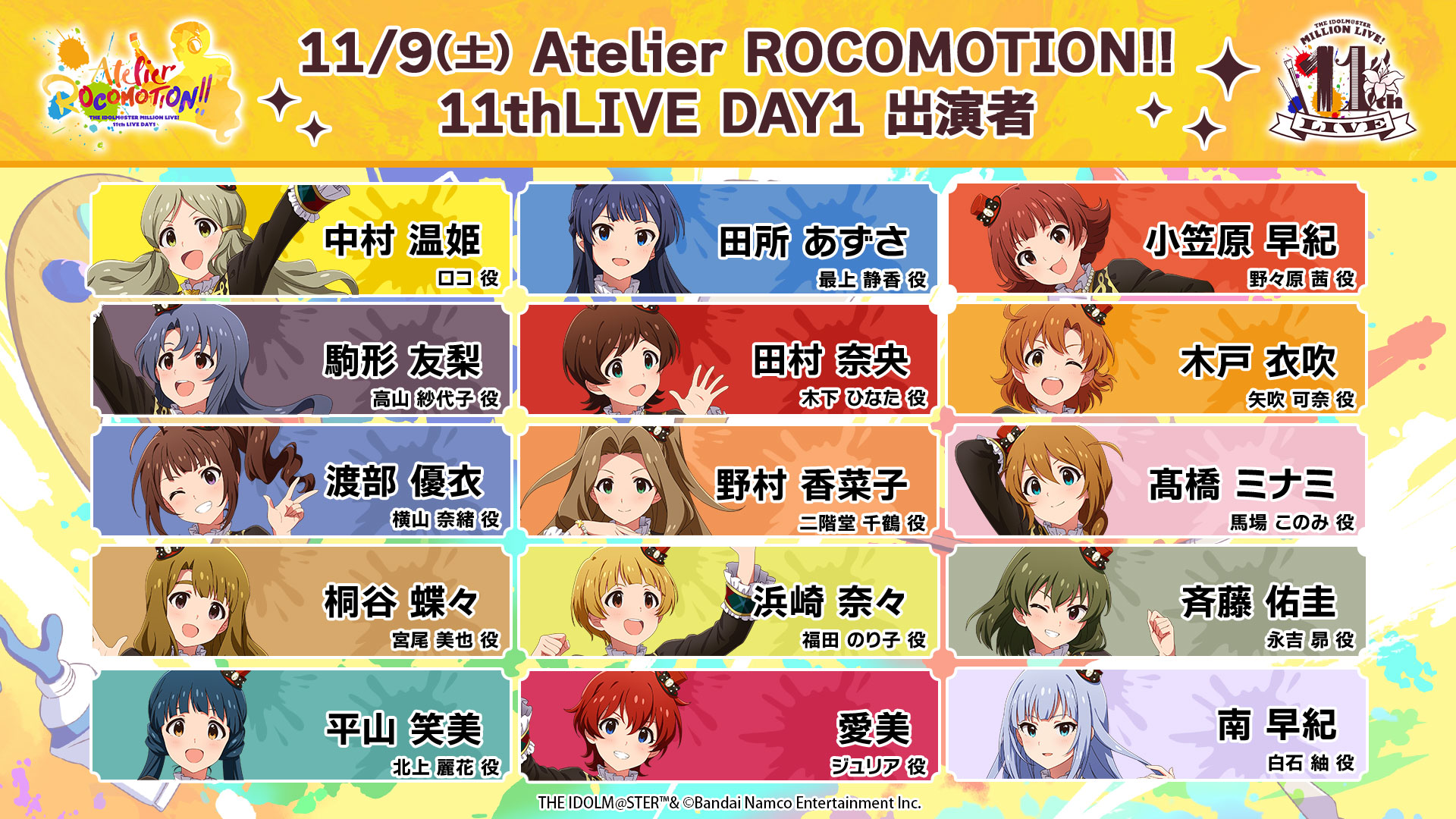 THE IDOLM@STER MILLION LIVE! 11thLIVE DAY1 Atelier ROCOMOTION!!　出演者